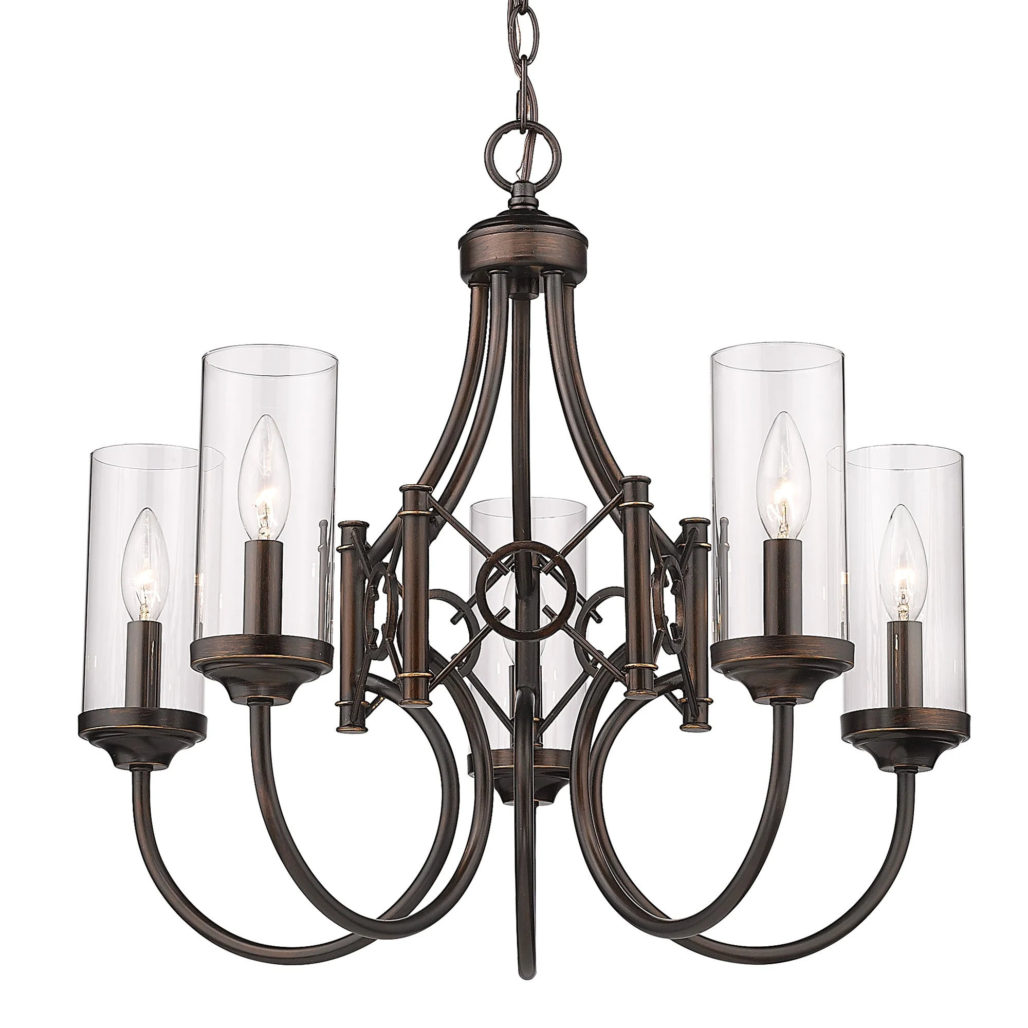 Quincy 5 Light Chandelier in Cordoban Bronze with Clear Glass Shades