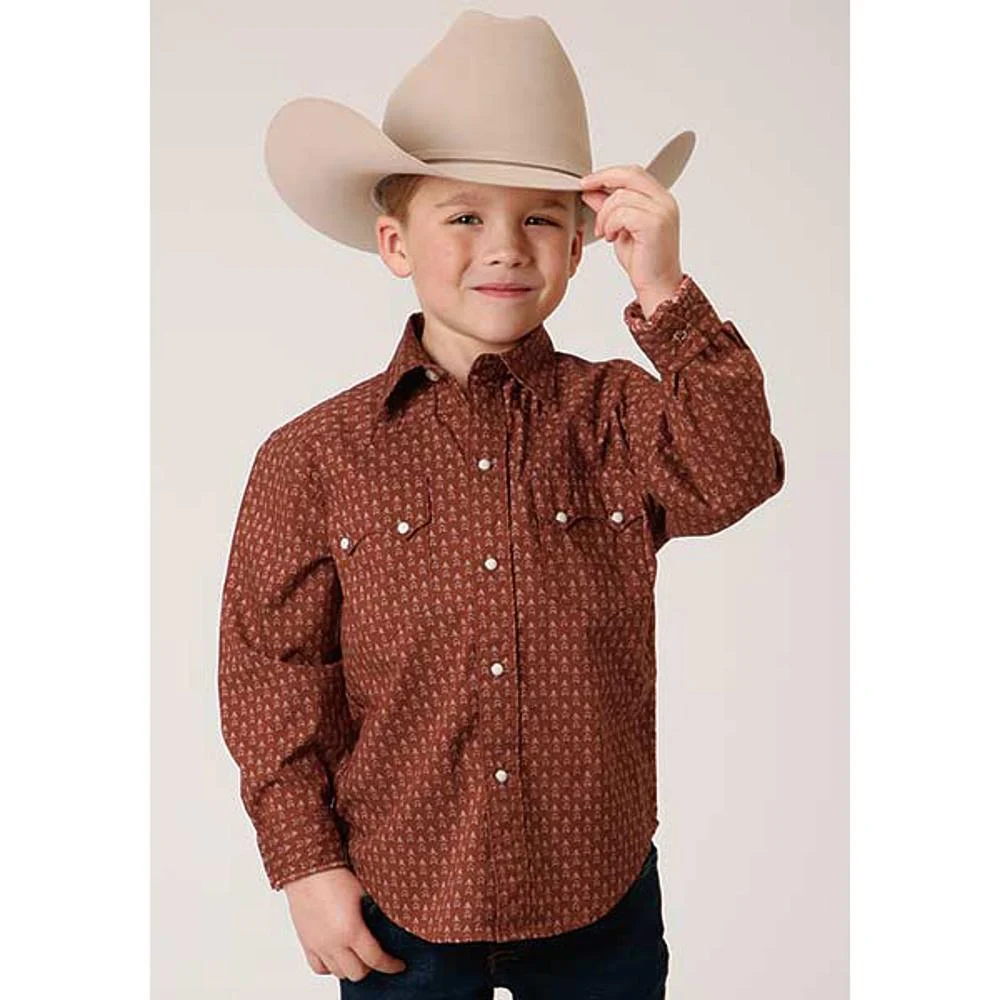 Roper Apparel Boys Brown Arrow Print Shirt