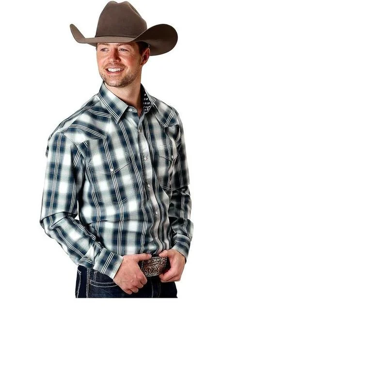 Roper Apparel Mens Blue Plaid Snap Shirt