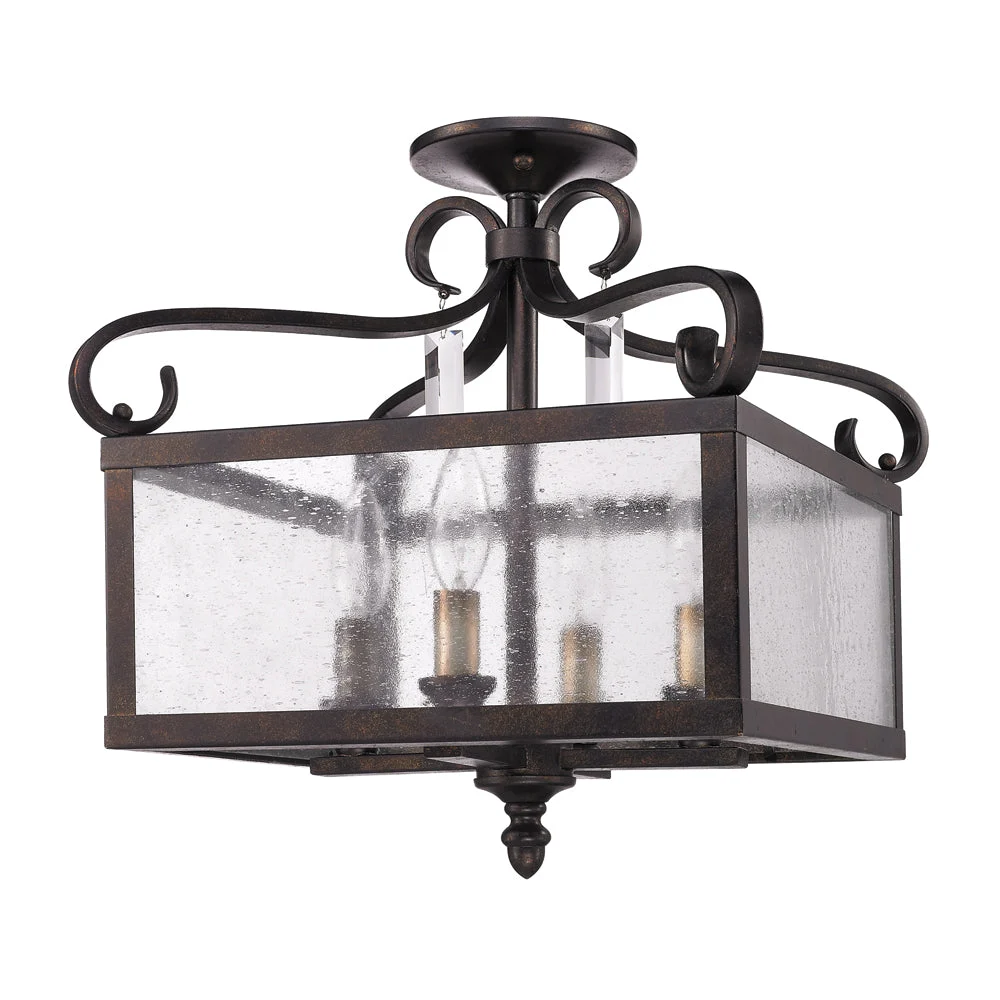 Valencia Semi-Flush (Convertible) in Fired Bronze with Seeded Glass